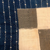 Boldly Graphic Handmade Quilt, Indigo Calico with Piecework Squares and Shirting Fabric Reverse