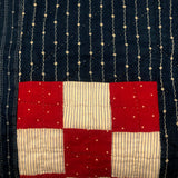 Boldly Graphic Handmade Quilt, Indigo Calico with Piecework Squares and Shirting Fabric Reverse