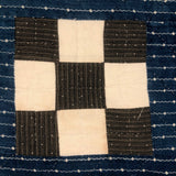 Boldly Graphic Handmade Quilt, Indigo Calico with Piecework Squares and Shirting Fabric Reverse