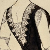 Woman with Fan and Bustle, 1886 Signed Ink Drawing, Mounted as Found