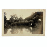 Thickly Atmospheric Open Water Baptism Scene with Curious Third Man in the Brush, 1920s Snapshot