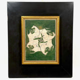 Interlaced Horses, Stunning Antique Gouache Indo-Persian Miniature Painting on Card, Framed as Found
