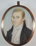 Early American Folk Art Miniature Portrait of Young Man with Mullet