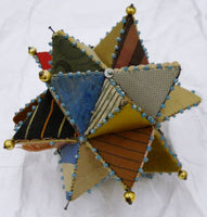 Lovely and Smart Antique Silk Covered Color-blocked Folk Art Sewing Box