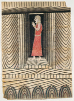 Edwin Kosarek 1958 Graphite Drawing of Robed Figure Inside Vitrine