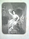 Die Beschützerin (The Protector), Victorian Graphite Drawing of Girl with Her Pets in Period Frame