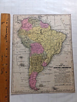 SOLD Early 1850s Hand-drawn Ink and Watercolor Map of South America