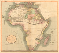 Wonderful Large 1817 Hand-drawn Ink and Watercolor Map of Africa by Lucy Davis