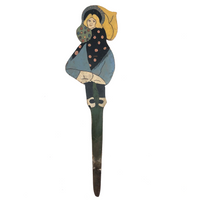c. Early 1930s Painted Folk Art Garden Post Woman with Bouquet and Umbrella