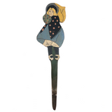 c. Early 1930s Painted Folk Art Garden Post Woman with Bouquet and Umbrella