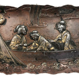 Finely Detailed Antique Japanese Mixed Metal Tray - Tea while Fishing