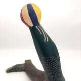 Fabulous Carved and Painted Wooden Sculpture of Seal or Sea Lion Balancing Ball