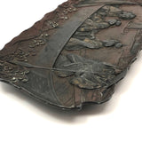 Finely Detailed Antique Japanese Mixed Metal Tray - Tea while Fishing
