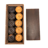 Gorgeous Antique Turned Hardwood Checkers Set in Original Slidetop Box