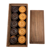 Gorgeous Antique Turned Hardwood Checkers Set in Original Slidetop Box