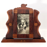 Handmade Wooden Inlay Swivel Picture Frame with Bird on Top