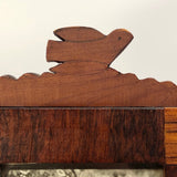 Handmade Wooden Inlay Swivel Picture Frame with Bird on Top