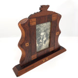 Handmade Wooden Inlay Swivel Picture Frame with Bird on Top