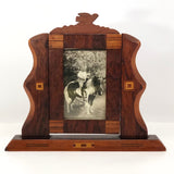 Handmade Wooden Inlay Swivel Picture Frame with Bird on Top