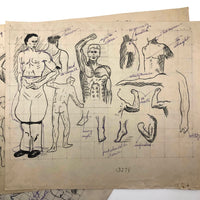 Five Sheets of c. 1912 Figure Practice Drawings by W.F Fancher, with Corrections!
