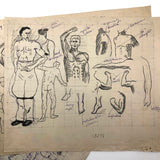 Five Sheets of c. 1912 Figure Practice Drawings by W.F Fancher, with Corrections!