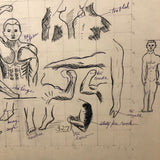 Five Sheets of c. 1912 Figure Practice Drawings by W.F Fancher, with Corrections!