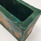 Teal Green Egyptian-themed Slab Ceramic Vessel
