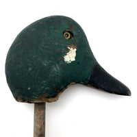 Old Wooden Duck Decoy Head with Great Green Paint