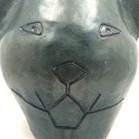 Large, Heavy, Blue-Green Glazed Presumed Kid Made Bear (?) Face Vase!