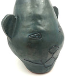 Large, Heavy, Blue-Green Glazed Presumed Kid Made Bear (?) Face Vase!