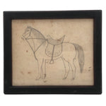 Naive 19th Century Graphite Drawing, Horse and Bird Symbiosis