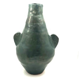 Large, Heavy, Blue-Green Glazed Presumed Kid Made Bear (?) Face Vase!