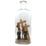 Old Folk Art Bottle Whimsy with Crucifixion Scene