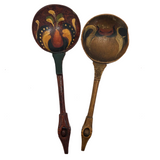 Swedish Antique Hand-painted Wooden "Love Spoons" - A Pair