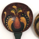 Swedish Antique Hand-painted Wooden "Love Spoons" - A Pair