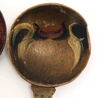 Swedish Antique Hand-painted Wooden "Love Spoons" - A Pair