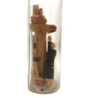 Old Folk Art Bottle Whimsy with Crucifixion Scene
