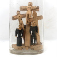 Old Folk Art Bottle Whimsy with Crucifixion Scene