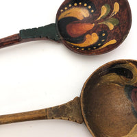 Swedish Antique Hand-painted Wooden "Love Spoons" - A Pair