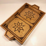 Tramp Art Matchstick and Inlaid Wood Tray with Star Pattern