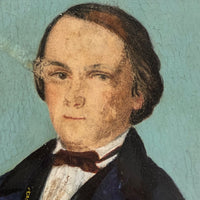 Miniature 1840s Folk Art Painted Portrait of Gentleman in Daguerreotype Frame