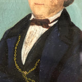 Miniature 1840s Folk Art Painted Portrait of Gentleman in Daguerreotype Frame