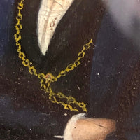 Miniature 1840s Folk Art Painted Portrait of Gentleman in Daguerreotype Frame