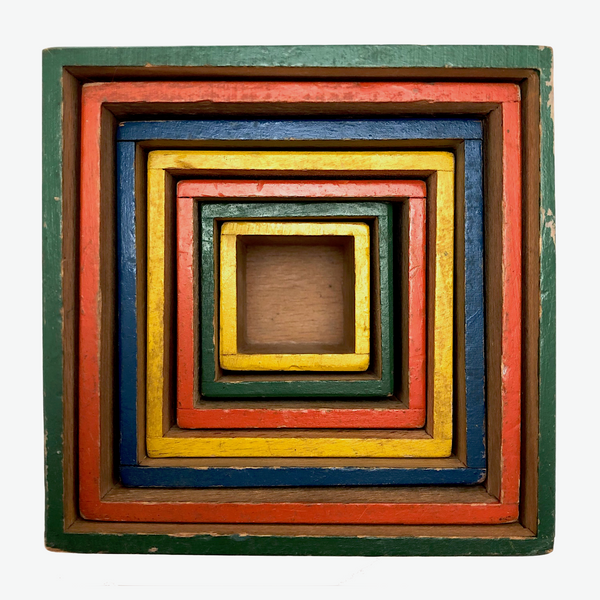 Colorfully Painted Mid-Century German Wooden Nesting and Stacking Boxes