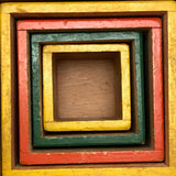Colorfully Painted Mid-Century German Wooden Nesting and Stacking Boxes