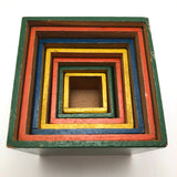 Colorfully Painted Mid-Century German Wooden Nesting and Stacking Boxes