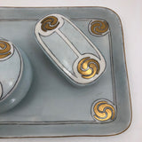 Antique Handpainted Pale Blue Art Deco Porcelain Vanity Set with Gold Accents