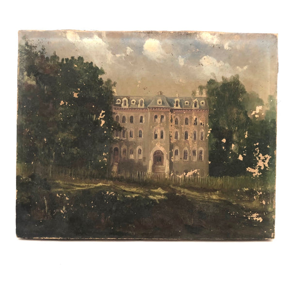 Perfectly Distressed Oil on Canvas Painting of Lonely Mansion