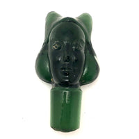 Green Molded Glass Woman's Head Bottle Stopper
