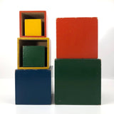 Colorfully Painted Mid-Century German Wooden Nesting and Stacking Boxes
